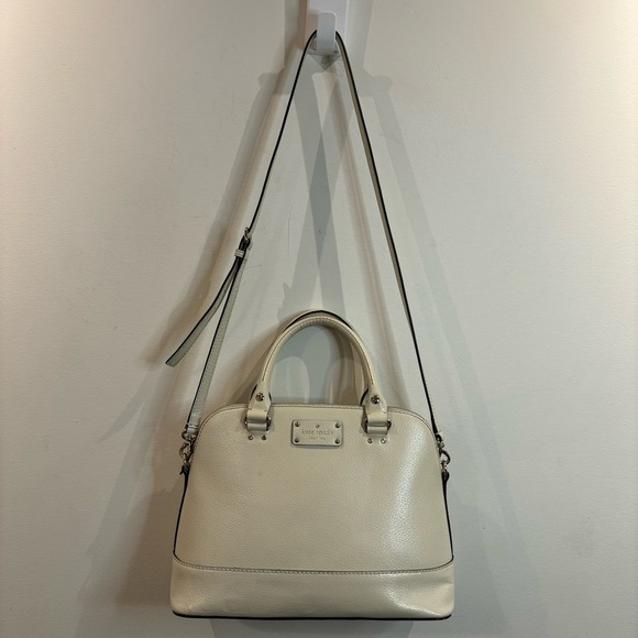 KATE SPADE NEW YORK Leather Cream Ecru Pink Lining Purse Crossbody Satchel - Picture 1 of 14